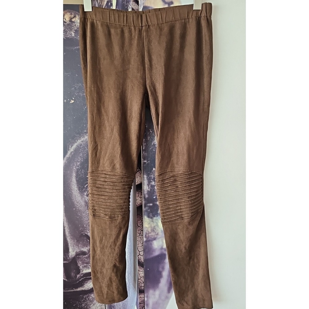 ALBERTO MAKALI Women's Brown Sueded Moto Style Stretch‎ Pull-On Leggings Size S